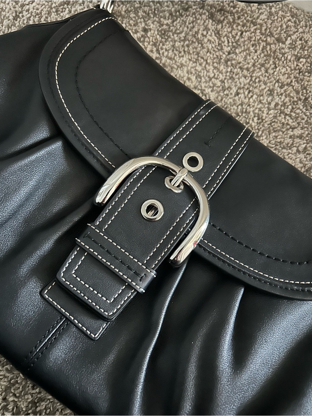 Black Shoulder Bag with Silver Buckle - Picture 4 of 9